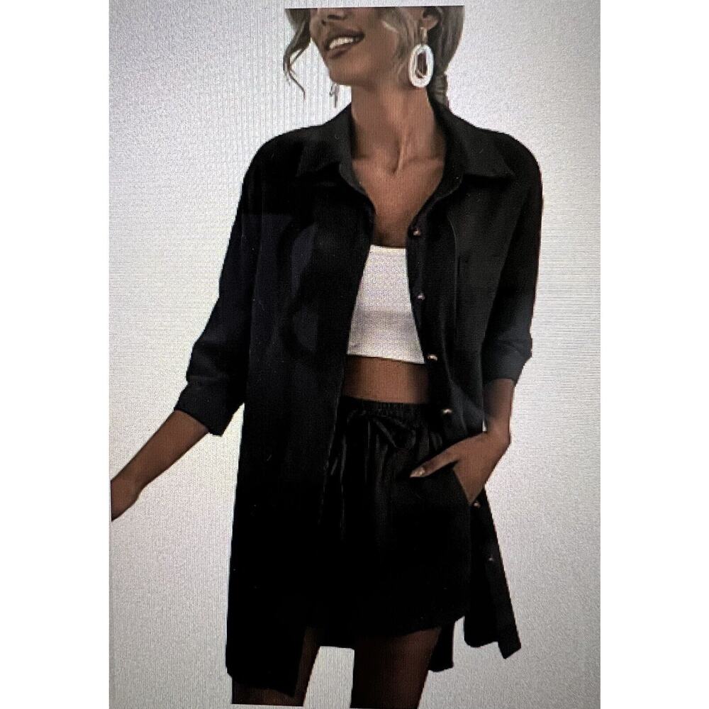 Zeagoo Womens Small Button Down Shirt 3/4 Sleeve 100% Cotton Oversized